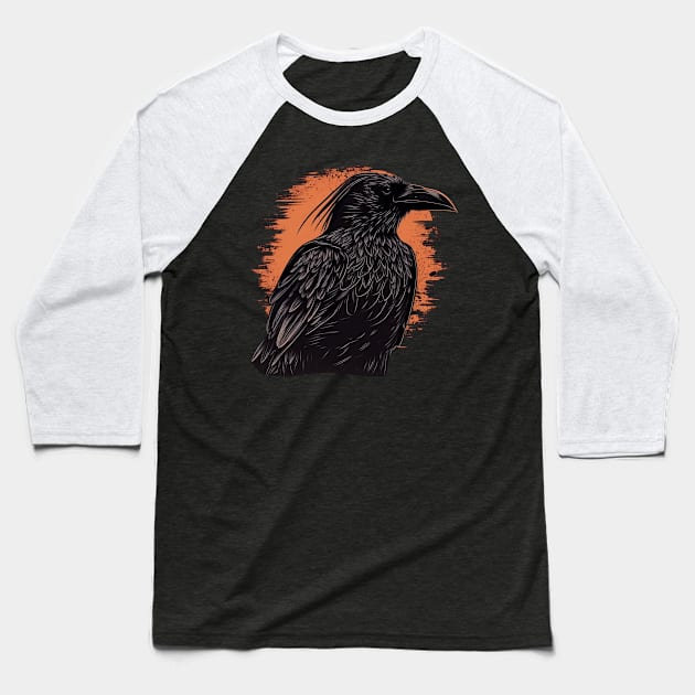 Raven Graphic Goth Black Crow Baseball T-Shirt by Linco